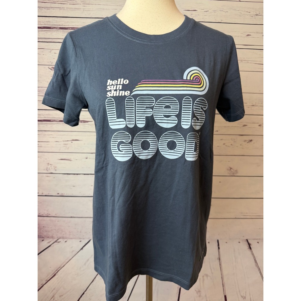 Life is Good Crusher Tee Shirt Medium Blue Groovy Hello Sunshine T-Shirt NWT